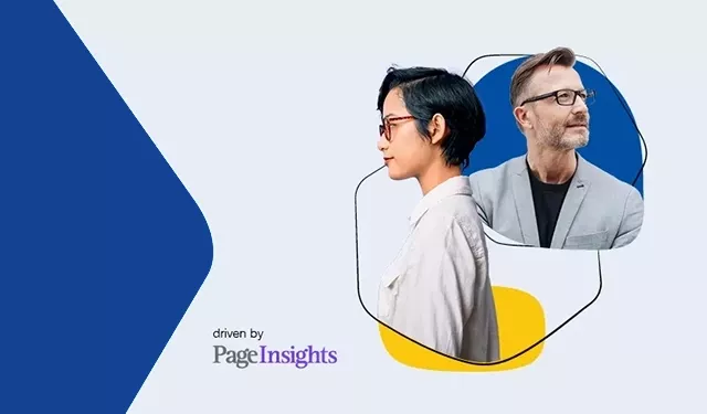 Twee mensen in een moderne, kleurrijke collage met een logo van Page Insights.